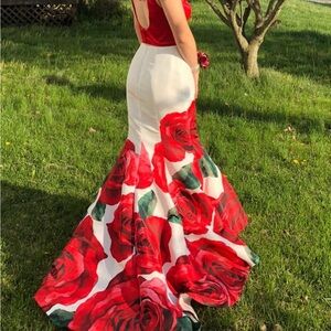 Sherri Hill Red and White Rose Dress